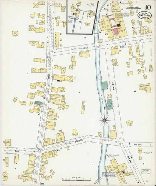 Sanborn Fire Insurance Map from Sanford, York County, Maine (1906), Sheet #0010 - Historic Sanborn Fire Insurance Map Print, vintage old map wall art, antique decor, genealogy gift, Maine Maine map