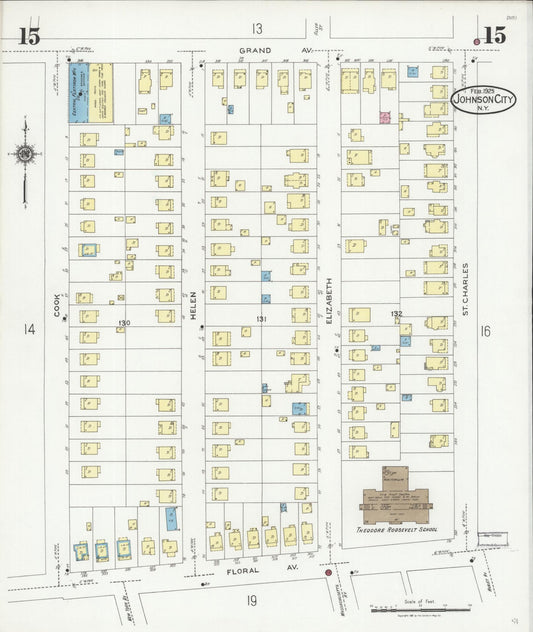 Sanborn Fire Insurance Map from Johnson City, Broome County, New York (1925), Sheet #0015 - Historic Sanborn Fire Insurance Map Print, vintage old map wall art, antique decor, genealogy gift, New York New York map