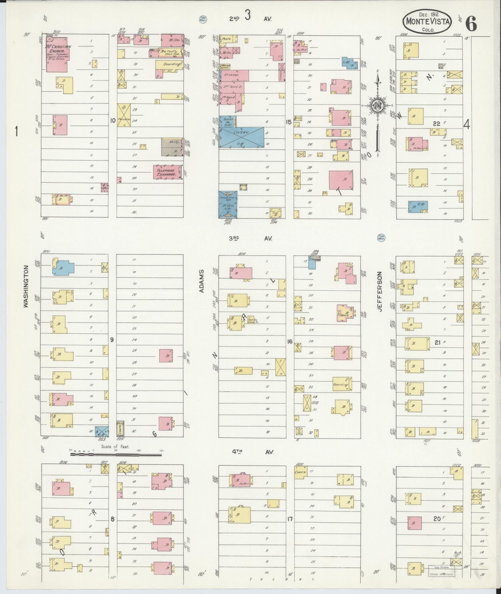 Sanborn Fire Insurance Map from Monte Vista, Rio Grande County, Colorado (1912), Sheet #0006 - Historic Sanborn Fire Insurance Map Print, vintage old map wall art, antique decor, genealogy gift, Colorado Colorado map