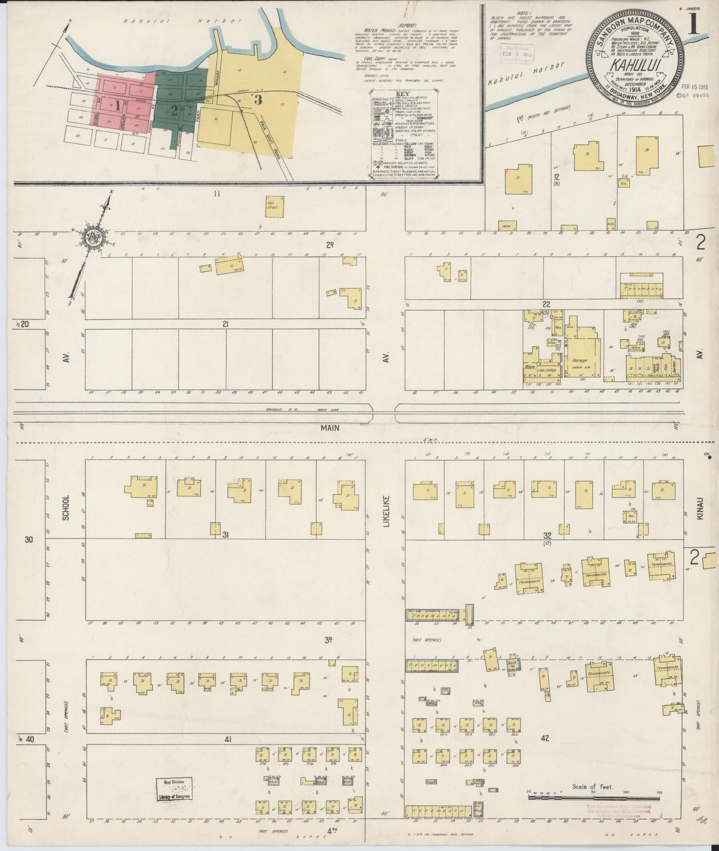 Sanborn Fire Insurance Map from Kahului, Maui County, Hawaii (1914), Sheet #0001 - Historic Sanborn Fire Insurance Map Print, vintage old map wall art, antique decor, genealogy gift, Hawaii Hawaii map