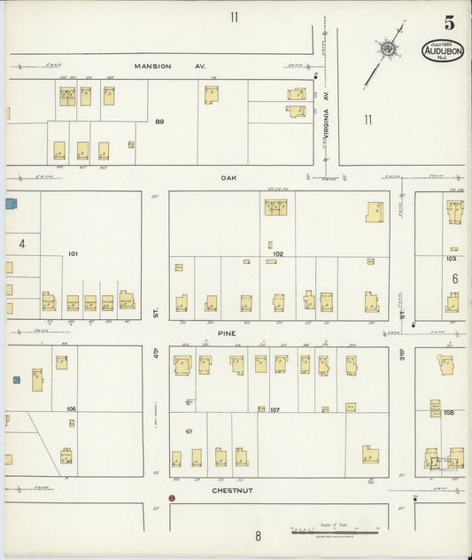 Sanborn Fire Insurance Map from Audubon, Camden County, New Jersey (1920), Sheet #0005 - Historic Sanborn Fire Insurance Map Print, vintage old map wall art, antique decor, genealogy gift, New Jersey New Jersey map