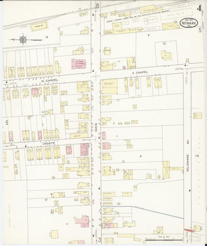 Sanborn Fire Insurance Map from Newark, New Castle County, Delaware (1915), Sheet #0004 - Complete Map Set gallery image, historic Sanborn map, vintage wall art, Delaware Delaware