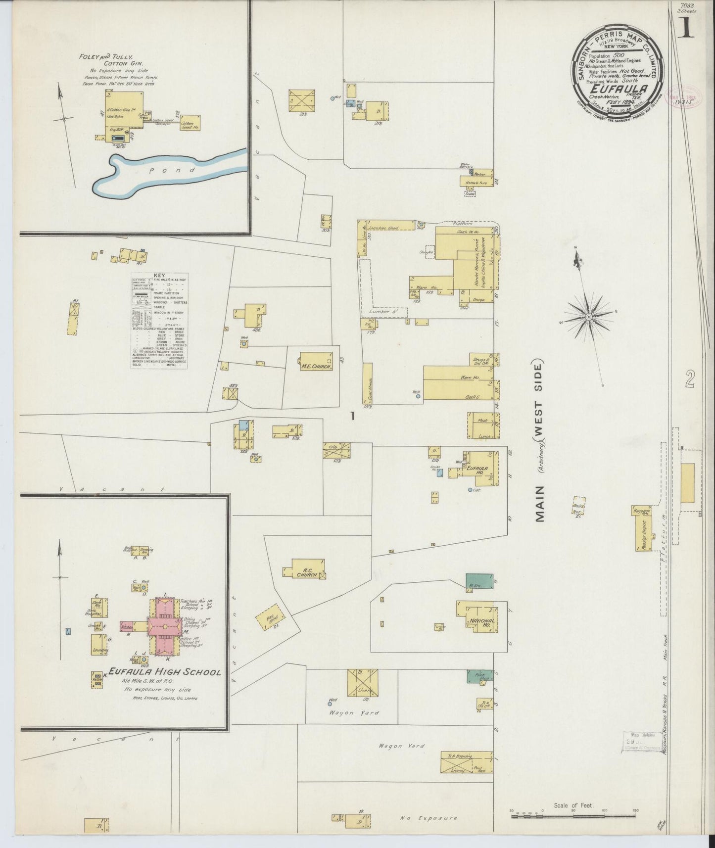 Sanborn Fire Insurance Map from Eufala, McIntosch County, Oklahoma (1894), Sheet #0001 - Historic Sanborn Fire Insurance Map Print, vintage old map wall art, antique decor, genealogy gift, Oklahoma Oklahoma map