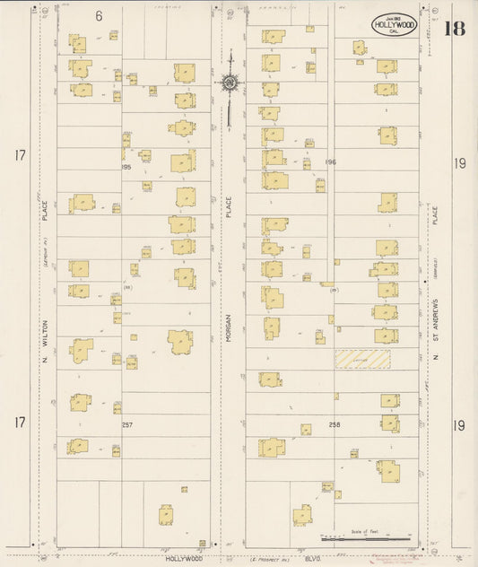 Sanborn Fire Insurance Map from Hollywood, Los Angeles County, California (1913), Sheet #0018 - Historic Sanborn Fire Insurance Map Print, vintage old map wall art, antique decor, genealogy gift, California California map