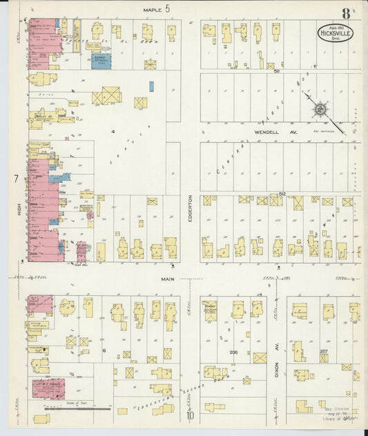 Sanborn Fire Insurance Map from Hicksville, Defiance County, Ohio (1913), Sheet #0008 - Historic Sanborn Fire Insurance Map Print, vintage old map wall art, antique decor, genealogy gift, Ohio Ohio map