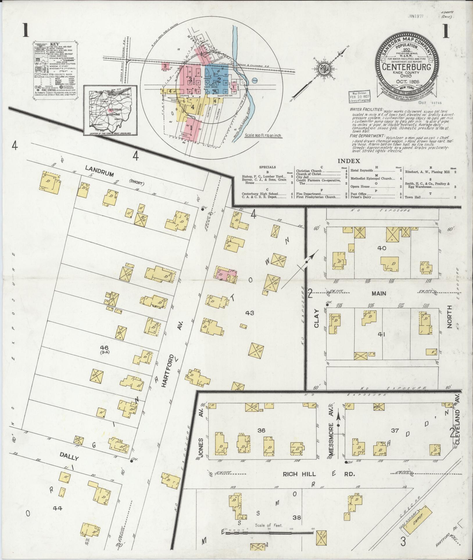 Sanborn Fire Insurance Map from Centerburg, Knox County, Ohio (1926), Sheet #0001 - Complete Map Set gallery image, historic Sanborn map, vintage wall art, Ohio Ohio