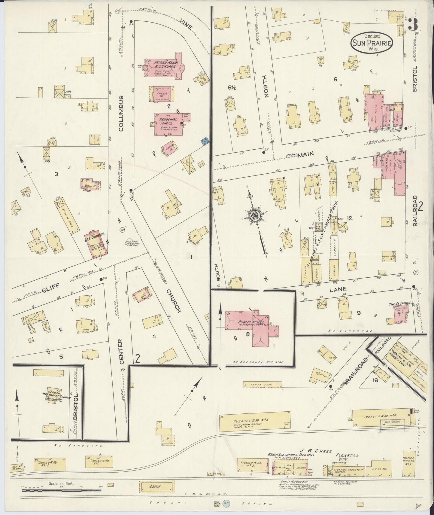 Sanborn Fire Insurance Map from Sun Prairie, Dane County, Wisconsin (1912), Sheet #0003 - Complete Map Set gallery image, historic Sanborn map, vintage wall art, Wisconsin Wisconsin