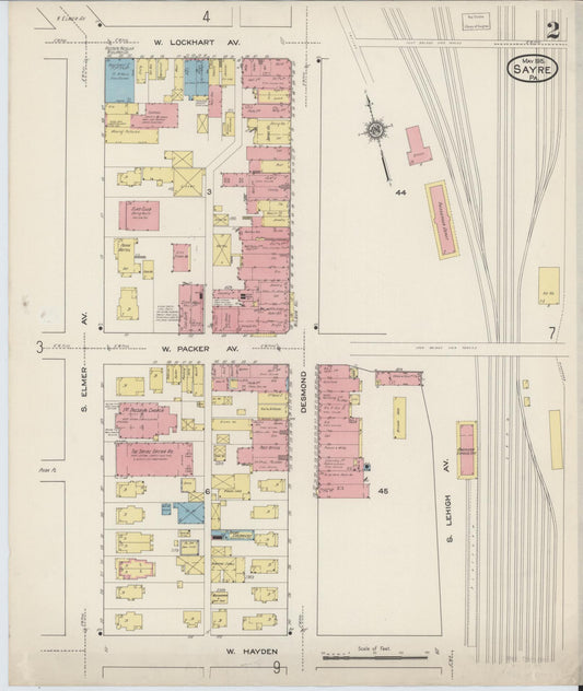 Sanborn Fire Insurance Map from Sayre, Bradford County, Pennsylvania (1915), Sheet #0002 - Historic Sanborn Fire Insurance Map Print, vintage old map wall art, antique decor, genealogy gift, Pennsylvania Pennsylvania map