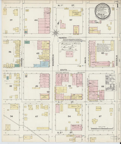 Sanborn Fire Insurance Map from Ocala, Marion County, Florida (1888), Sheet #0001 - Historic Sanborn Fire Insurance Map Print, vintage old map wall art, antique decor, genealogy gift, Florida Florida map