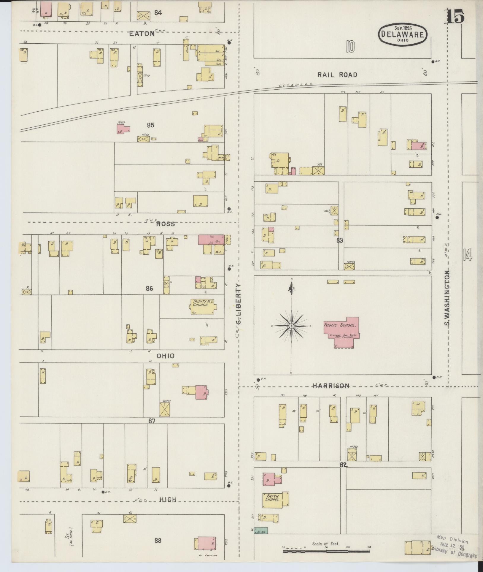 Sanborn Fire Insurance Map from Delaware, Delaware County, Ohio (1895), Sheet #0015 - Historic Sanborn Fire Insurance Map Print, vintage old map wall art, antique decor, genealogy gift, Sanborn Fire Insurance Map from Delaware Delaware map