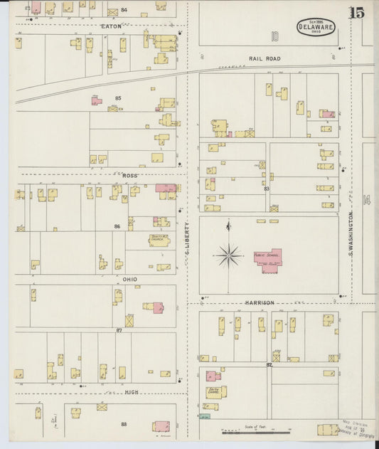 Sanborn Fire Insurance Map from Delaware, Delaware County, Ohio (1895), Sheet #0015 - Historic Sanborn Fire Insurance Map Print, vintage old map wall art, antique decor, genealogy gift, Sanborn Fire Insurance Map from Delaware Delaware map