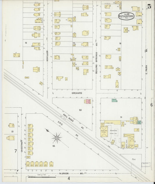 Sanborn Fire Insurance Map from Rutherford, Bergen County, New Jersey (1897), Sheet #0005 - Historic Sanborn Fire Insurance Map Print, vintage old map wall art, antique decor, genealogy gift, New Jersey New Jersey map