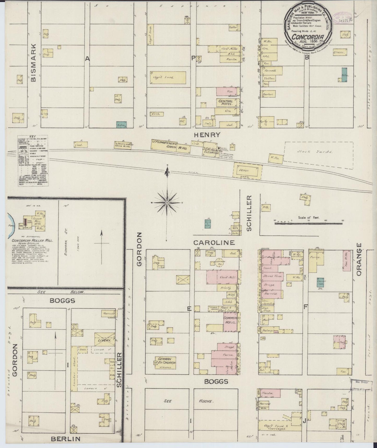 Sanborn Fire Insurance Map from Concordia, Lafayette County, Missouri (1886), Sheet #0001 - Historic Sanborn Fire Insurance Map Print, vintage old map wall art, antique decor, genealogy gift, Missouri Missouri map