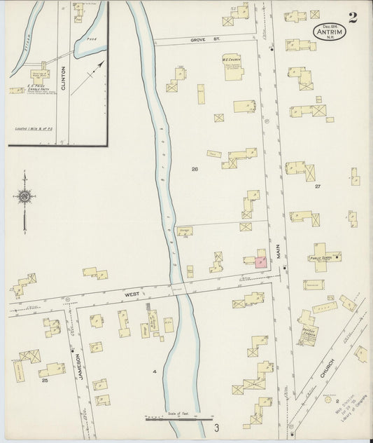Sanborn Fire Insurance Map from Antrim, Hillsborough County, New Hampshire (1914), Sheet #0002 - Historic Sanborn Fire Insurance Map Print, vintage old map wall art, antique decor, genealogy gift, New Hampshire New Hampshire map