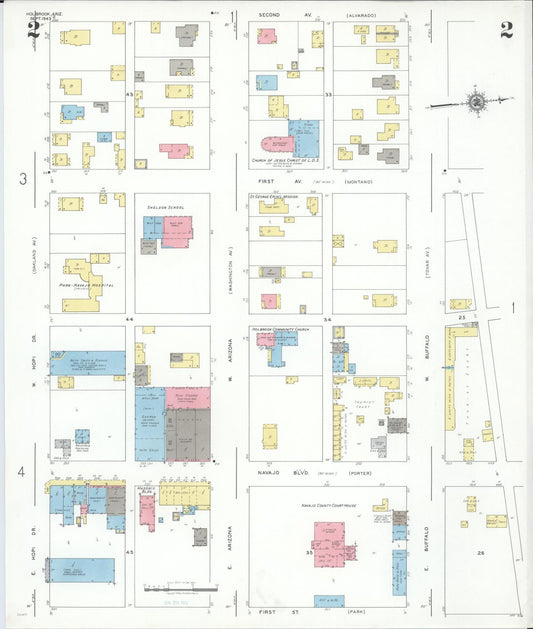 Sanborn Fire Insurance Map from Holbrook, Navajo County, Arizona (1943), Sheet #0002 - Historic Sanborn Fire Insurance Map Print, vintage old map wall art, antique decor, genealogy gift, Arizona Arizona map