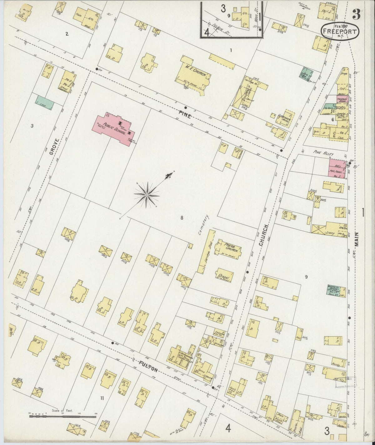 Sanborn Fire Insurance Map from Freeport, Nassau County, New York (1897), Sheet #0003 - Complete Map Set gallery image, historic Sanborn map, vintage wall art, New York New York