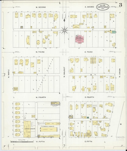 Sanborn Fire Insurance Map from Coffeyville, Montgomery County, Kansas (1908), Sheet #0003 - Complete Map Set gallery image, historic Sanborn map, vintage wall art, Kansas Kansas