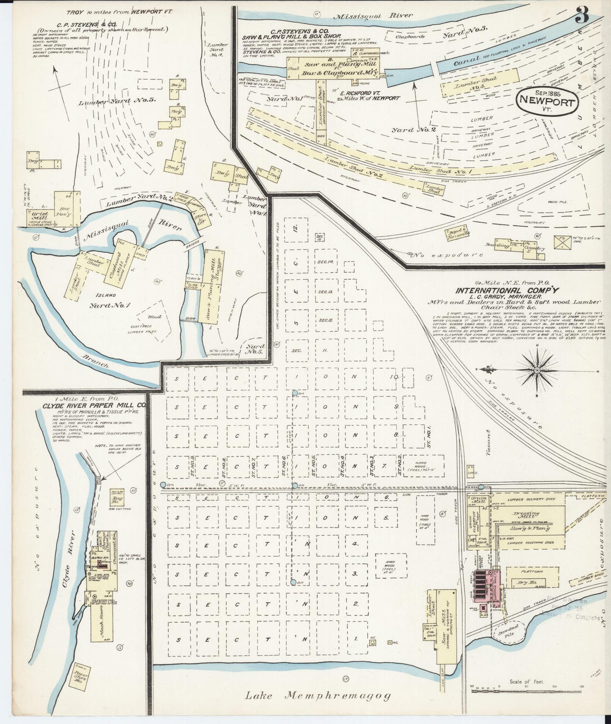 Sanborn Fire Insurance Map from Newport, Orleans County, Vermont (1885), Sheet #0003 - Complete Map Set gallery image, historic Sanborn map, vintage wall art, Vermont Vermont