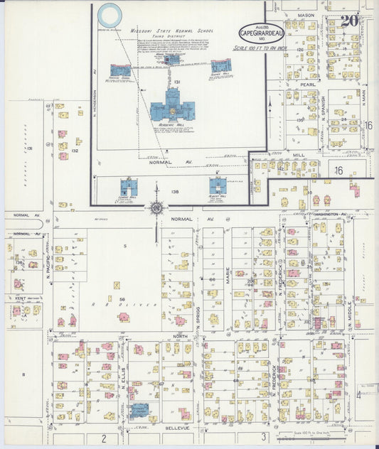 Sanborn Fire Insurance Map from Cape Girardeau, Cape Girardeau County, Missouri (1915), Sheet #0020 - Historic Sanborn Fire Insurance Map Print, vintage old map wall art, antique decor, genealogy gift, Missouri Missouri map