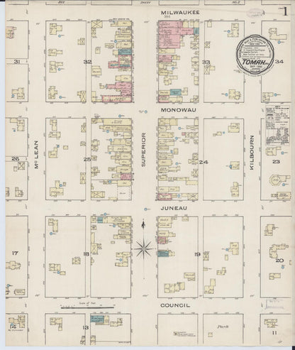 Sanborn Fire Insurance Map from Tomah, Monroe County, Wisconsin (1885), Sheet #0001 - Historic Sanborn Fire Insurance Map Print, vintage old map wall art, antique decor, genealogy gift, Wisconsin Wisconsin map
