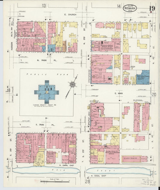Sanborn Fire Insurance Map from Newark, Licking County, Ohio (1912), Sheet #0019 - Historic Sanborn Fire Insurance Map Print, vintage old map wall art, antique decor, genealogy gift, Ohio Ohio map