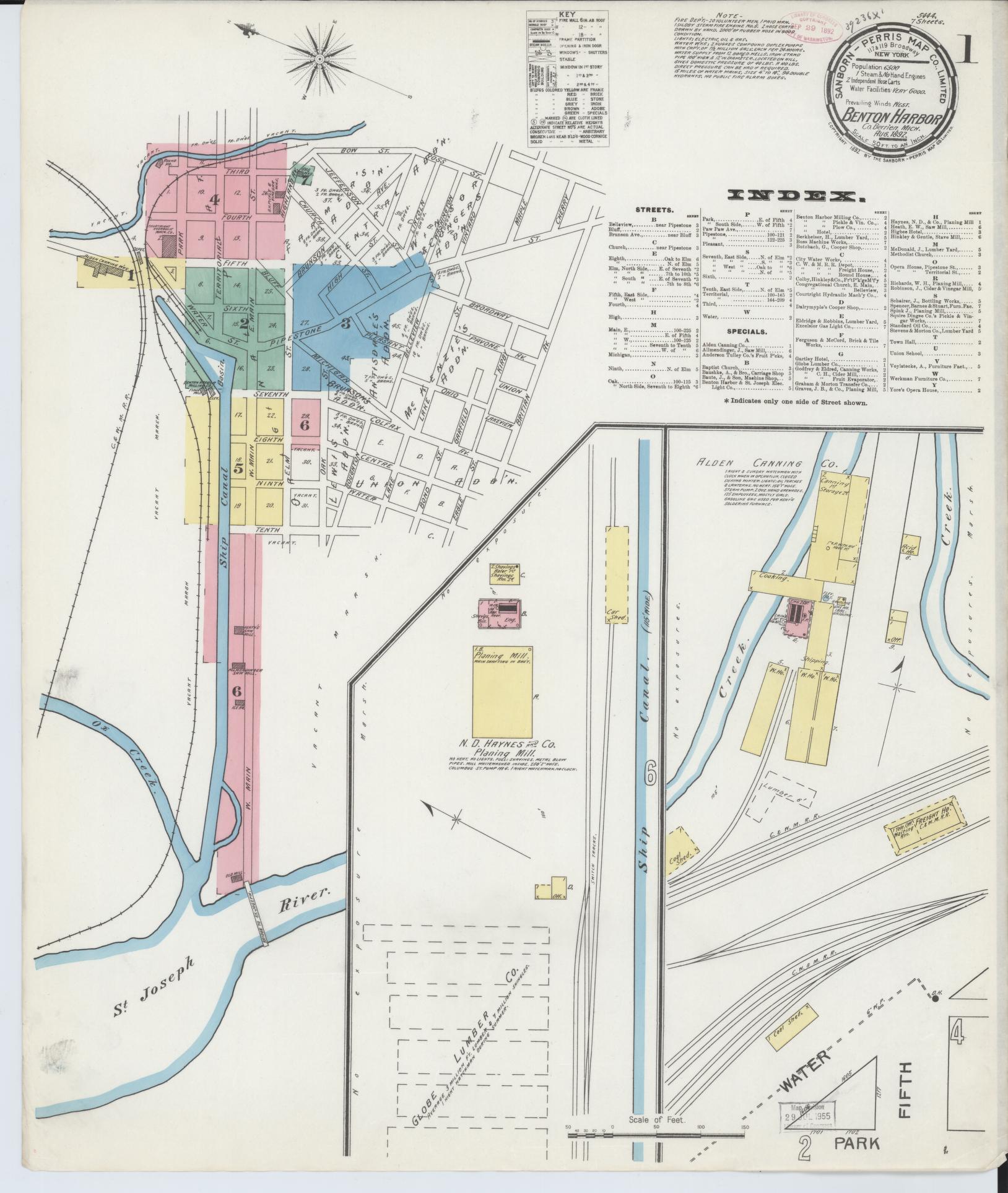 Sanborn Fire Insurance Map from Benton Harbor, Berrien County, Michigan (1892), Sheet #0001 - Complete Map Set gallery image, historic Sanborn map, vintage wall art, Michigan Michigan