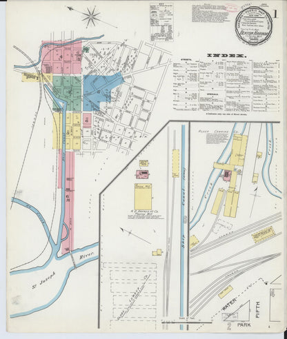 Sanborn Fire Insurance Map from Benton Harbor, Berrien County, Michigan (1892), Sheet #0001 - Complete Map Set gallery image, historic Sanborn map, vintage wall art, Michigan Michigan