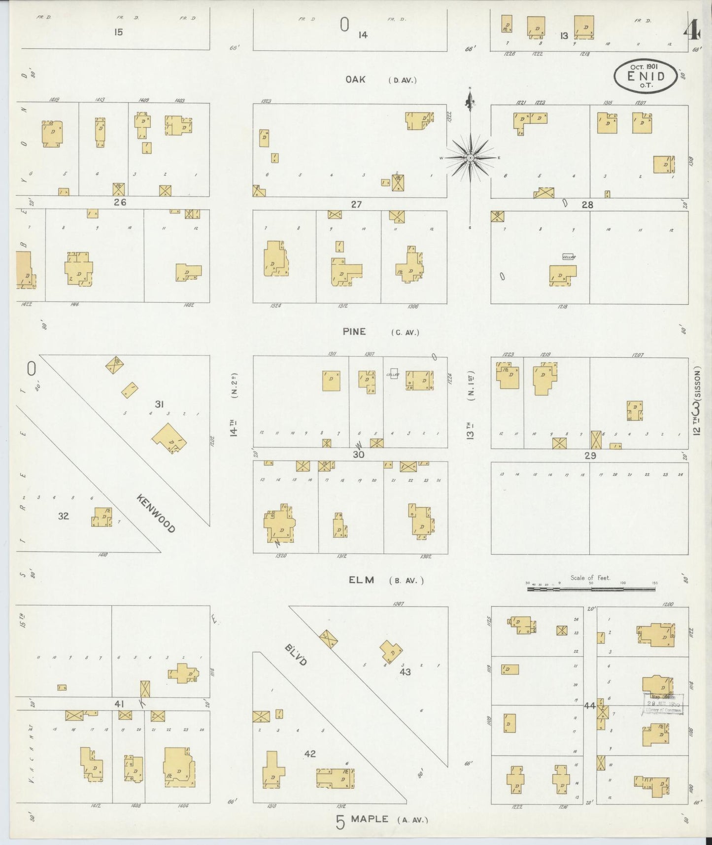 Sanborn Fire Insurance Map from Enid, Garfield County, Oklahoma (1901), Sheet #0004 - Complete Map Set gallery image, historic Sanborn map, vintage wall art, Oklahoma Oklahoma