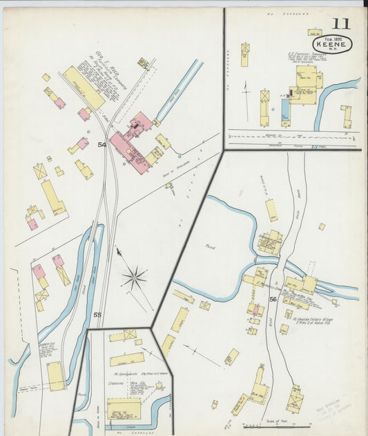 Sanborn Fire Insurance Map from Keene, Cheshire County, New Hampshire (1892), Sheet #0011 - Historic Sanborn Fire Insurance Map Print, vintage old map wall art, antique decor, genealogy gift, New Hampshire New Hampshire map