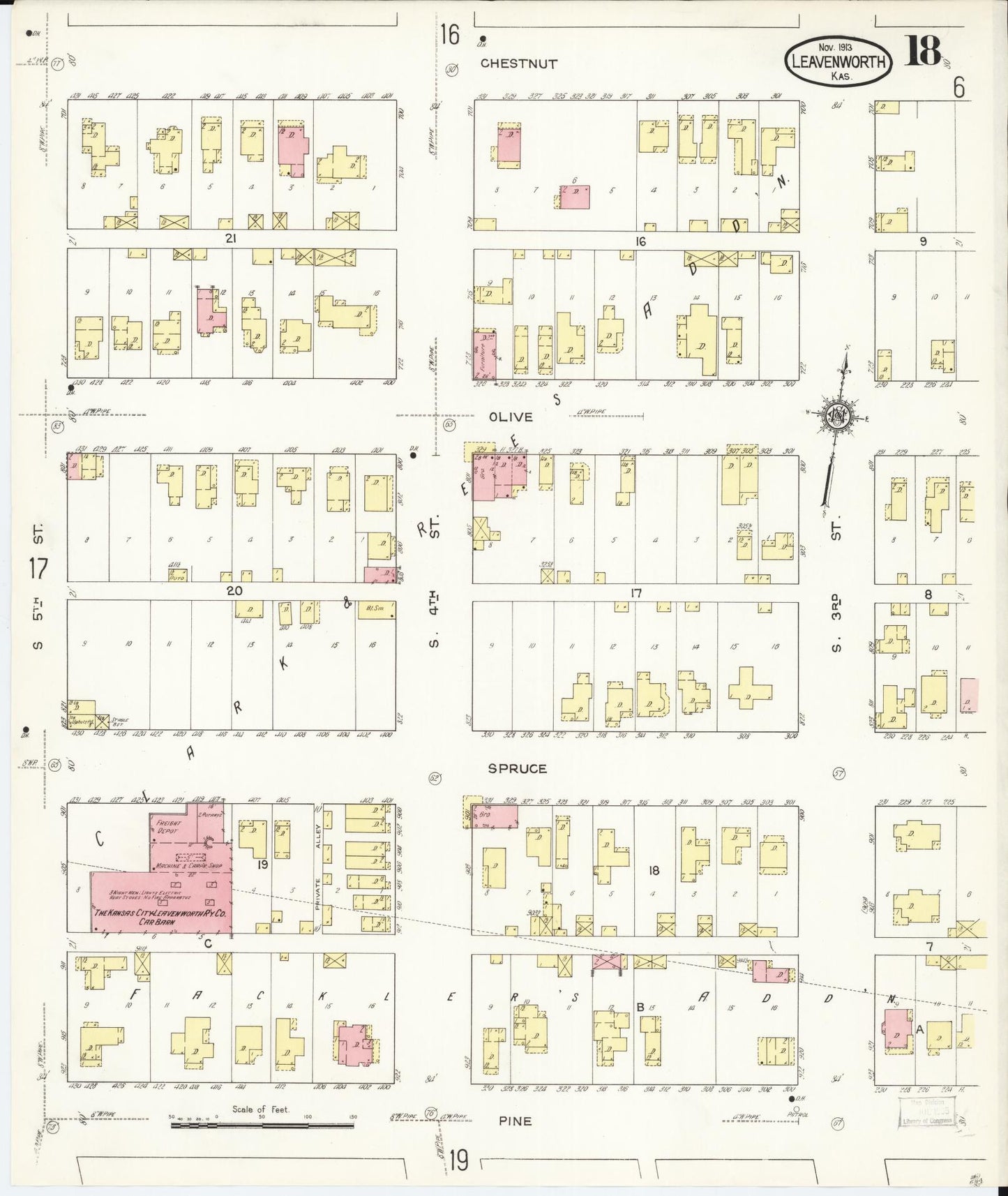Sanborn Fire Insurance Map from Leavenworth, Leavenworth County, Kansas (1913), Sheet #0019 - Historic Sanborn Fire Insurance Map Print, vintage old map wall art, antique decor, genealogy gift, Kansas Kansas map