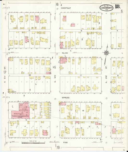 Sanborn Fire Insurance Map from Leavenworth, Leavenworth County, Kansas (1913), Sheet #0019 - Historic Sanborn Fire Insurance Map Print, vintage old map wall art, antique decor, genealogy gift, Kansas Kansas map