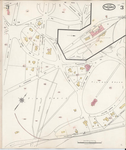 Sanborn Fire Insurance Map from Pinehurst, Moore County, North Carolina (1939), Sheet #0003 - Historic Sanborn Fire Insurance Map Print, vintage old map wall art, antique decor, genealogy gift, North Carolina North Carolina map