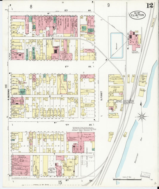Sanborn Fire Insurance Map from Clinton, Clinton County, Iowa (1897), Sheet #0012 - Historic Sanborn Fire Insurance Map Print, vintage old map wall art