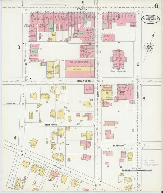 Sanborn Fire Insurance Map from Clarksville, Montgomery County, Tennessee (1898), Sheet #0006 - Historic Sanborn Fire Insurance Map Print, vintage old map wall art, antique decor, genealogy gift, Tennessee Tennessee map