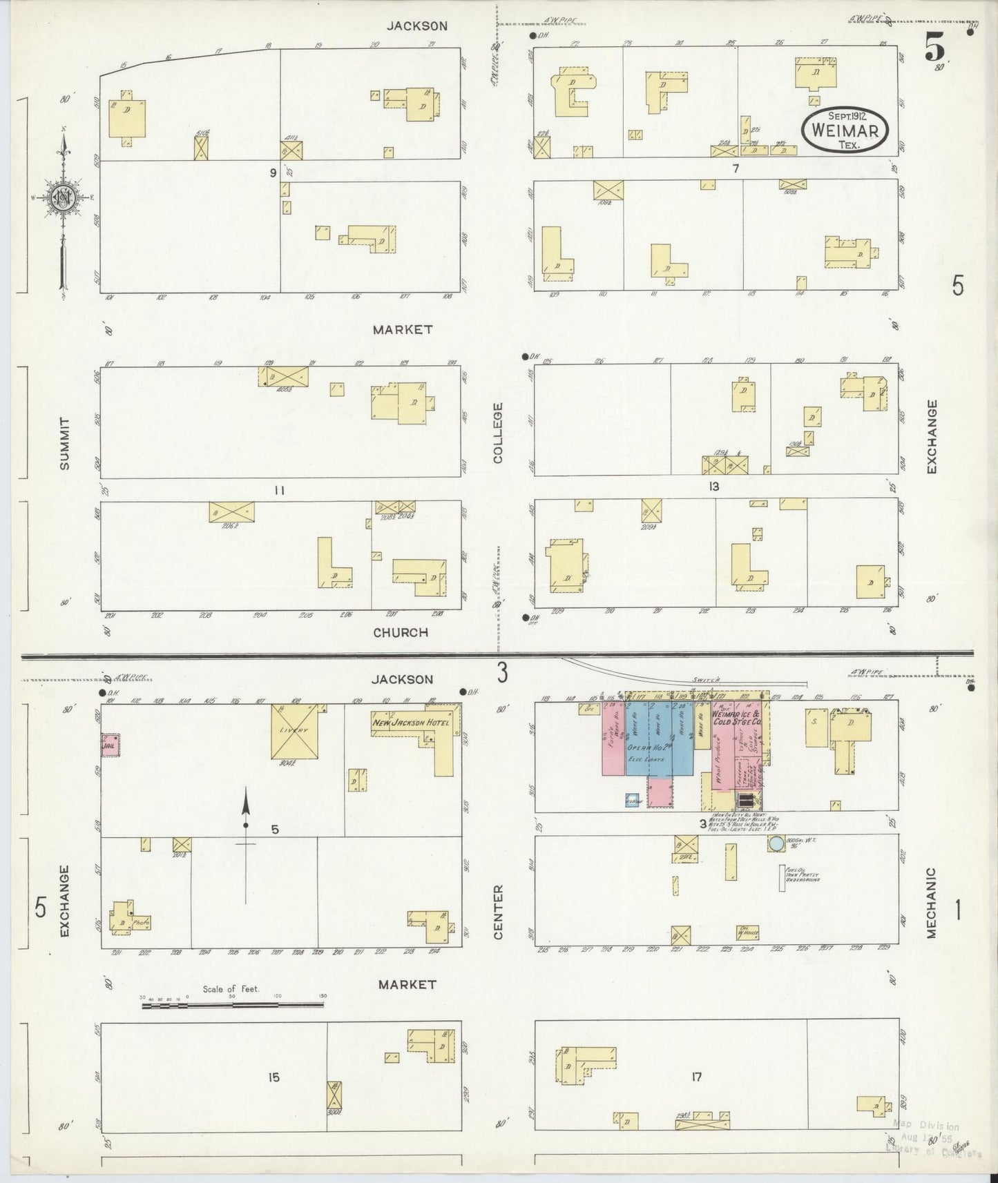 Sanborn Fire Insurance Map from Weimar, Colorado County, Texas (1912), Sheet #0005 - Complete Map Set gallery image, historic Sanborn map, vintage wall art, Weimar Colorado