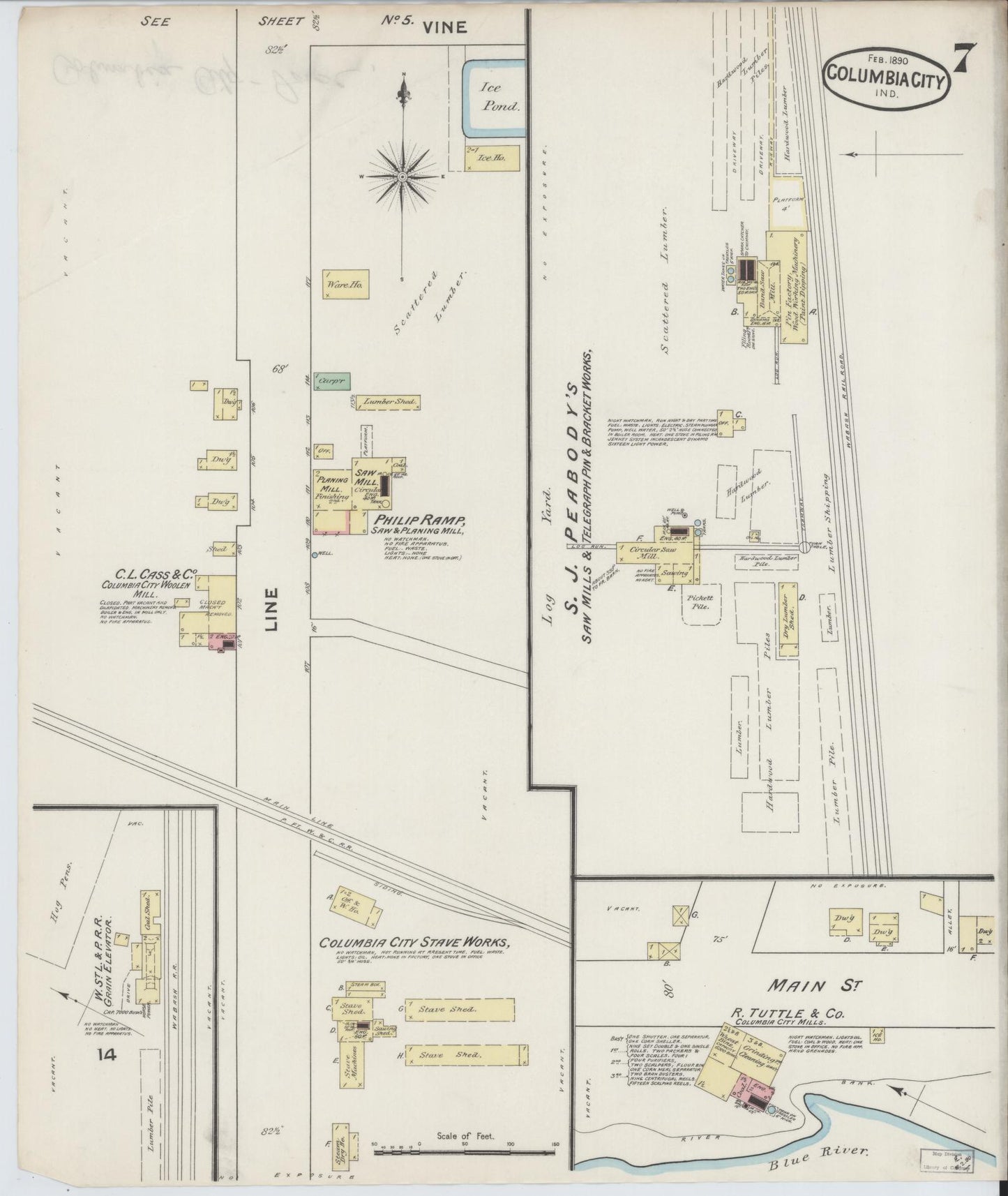 Sanborn Fire Insurance Map from Columbia City, Whitley County, Indiana (1890), Sheet #0007 - Complete Map Set gallery image, historic Sanborn map, vintage wall art, Indiana Indiana