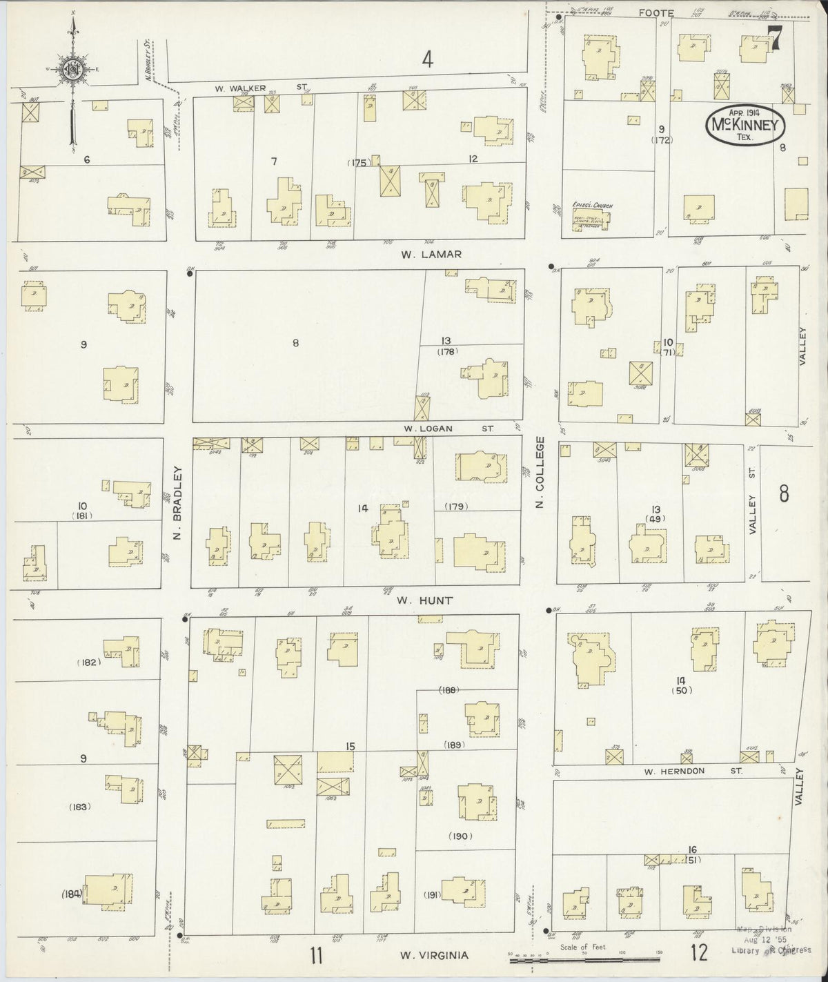 Sanborn Fire Insurance Map from McKinney, Collin County, Texas (1914), Sheet #0007 - Complete Map Set gallery image, historic Sanborn map, vintage wall art, Texas Texas