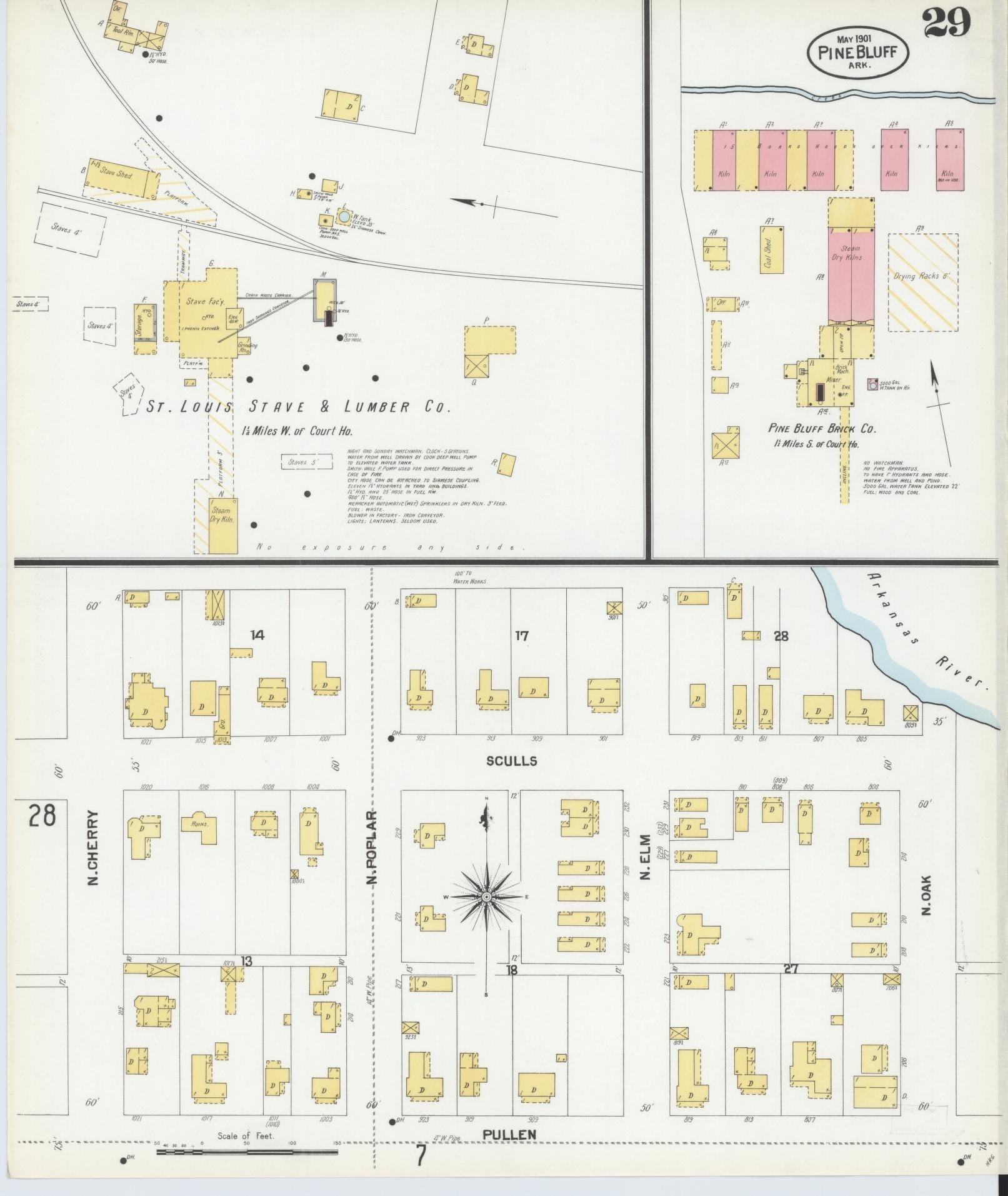 Sanborn Fire Insurance Map from Pine Bluff, Jefferson County, Arkansas (1901), Sheet #0029 - Historic Sanborn Fire Insurance Map Print, vintage old map wall art, antique decor, genealogy gift, Arkansas Arkansas map