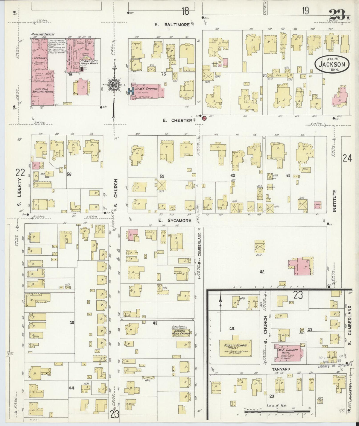 Sanborn Fire Insurance Map from Jackson, Madison County, Tennessee (1912), Sheet #0023 - Complete Map Set gallery image, historic Sanborn map, vintage wall art, Tennessee Tennessee