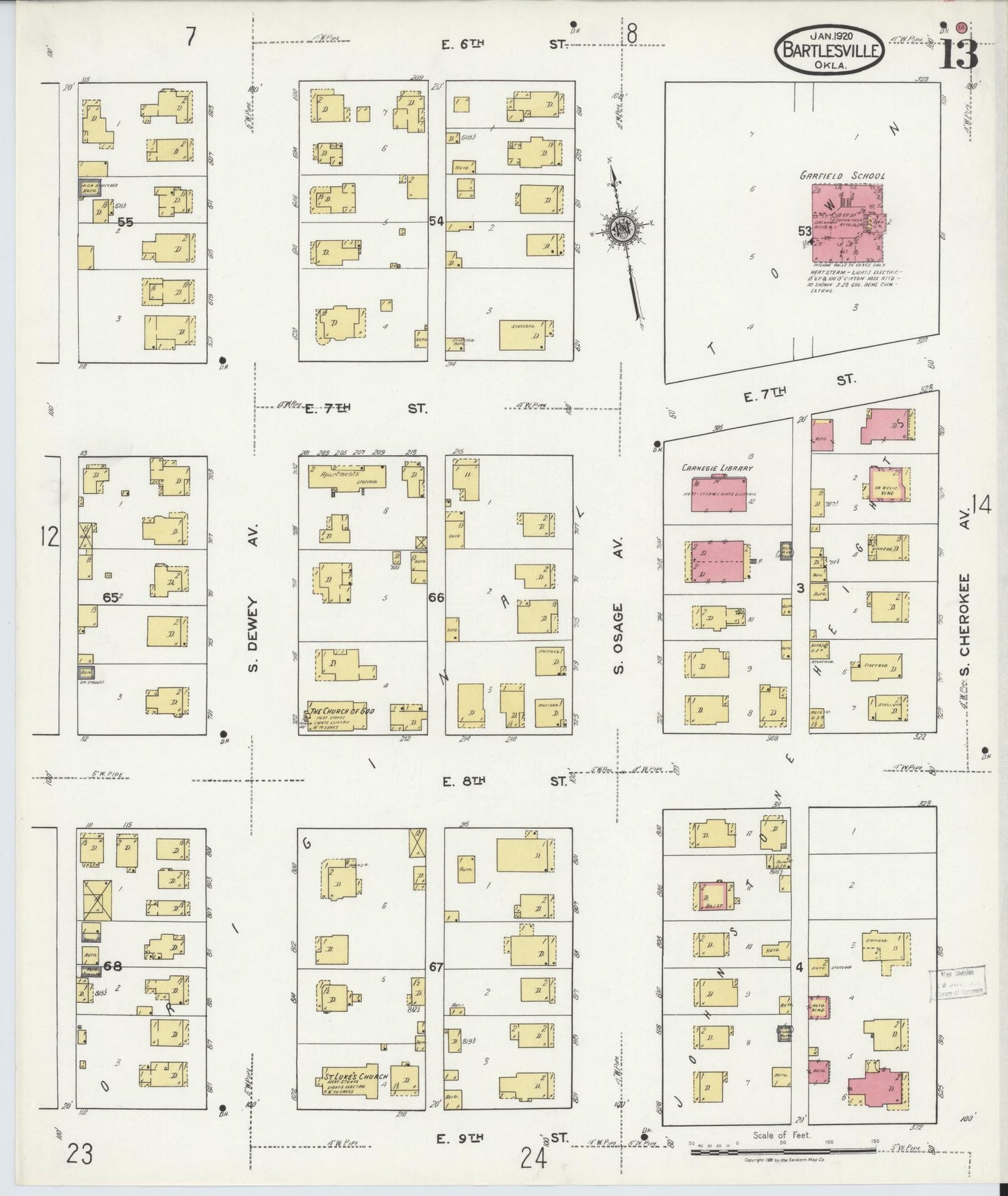 Sanborn Fire Insurance Map from Bartlesville, Washington County, Oklahoma (1920), Sheet #0013 - Complete Map Set gallery image, historic Sanborn map, vintage wall art, Oklahoma Oklahoma