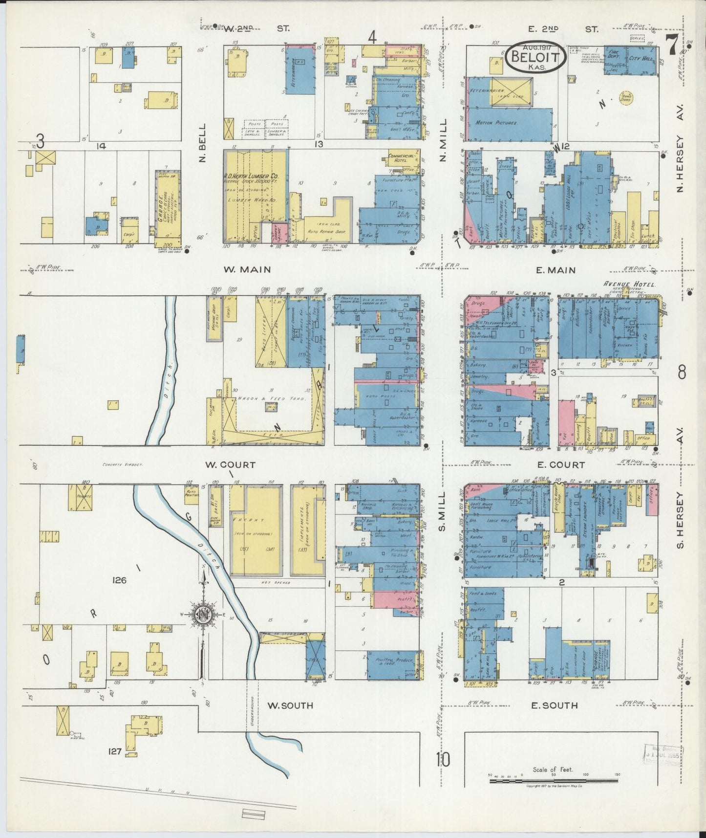 Sanborn Fire Insurance Map from Beloit, Mitchell County, Kansas (1917), Sheet #0007 - Complete Map Set gallery image, historic Sanborn map, vintage wall art, Kansas Kansas