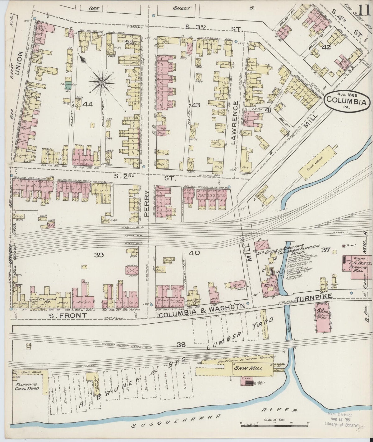 Sanborn Fire Insurance Map from Columbia, Lancaster County, Pennsylvania (1886), Sheet #0011 - Complete Map Set gallery image, historic Sanborn map, vintage wall art, Pennsylvania Pennsylvania