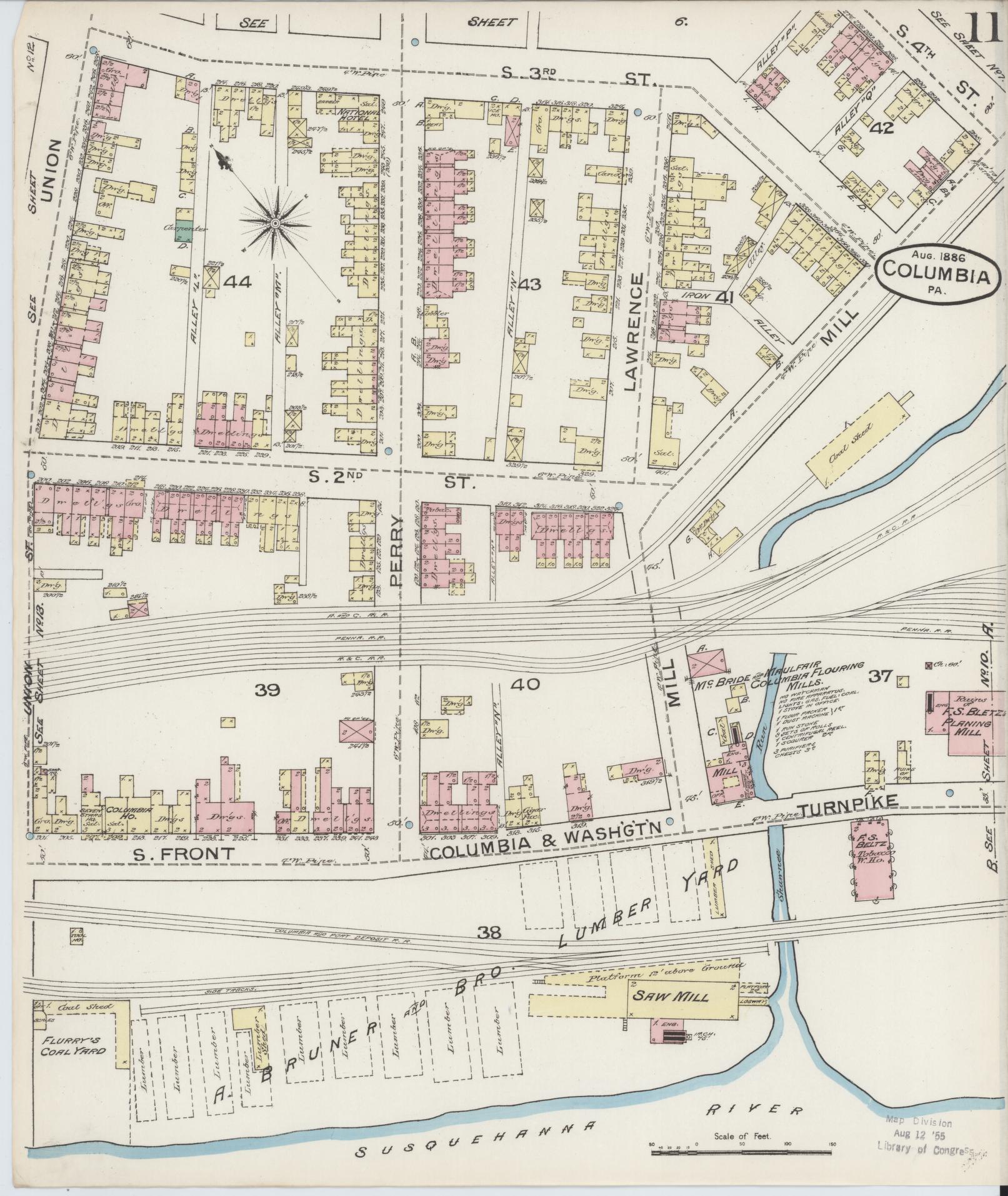 Sanborn Fire Insurance Map from Columbia, Lancaster County, Pennsylvania (1886), Sheet #0011 - Complete Map Set gallery image, historic Sanborn map, vintage wall art, Pennsylvania Pennsylvania
