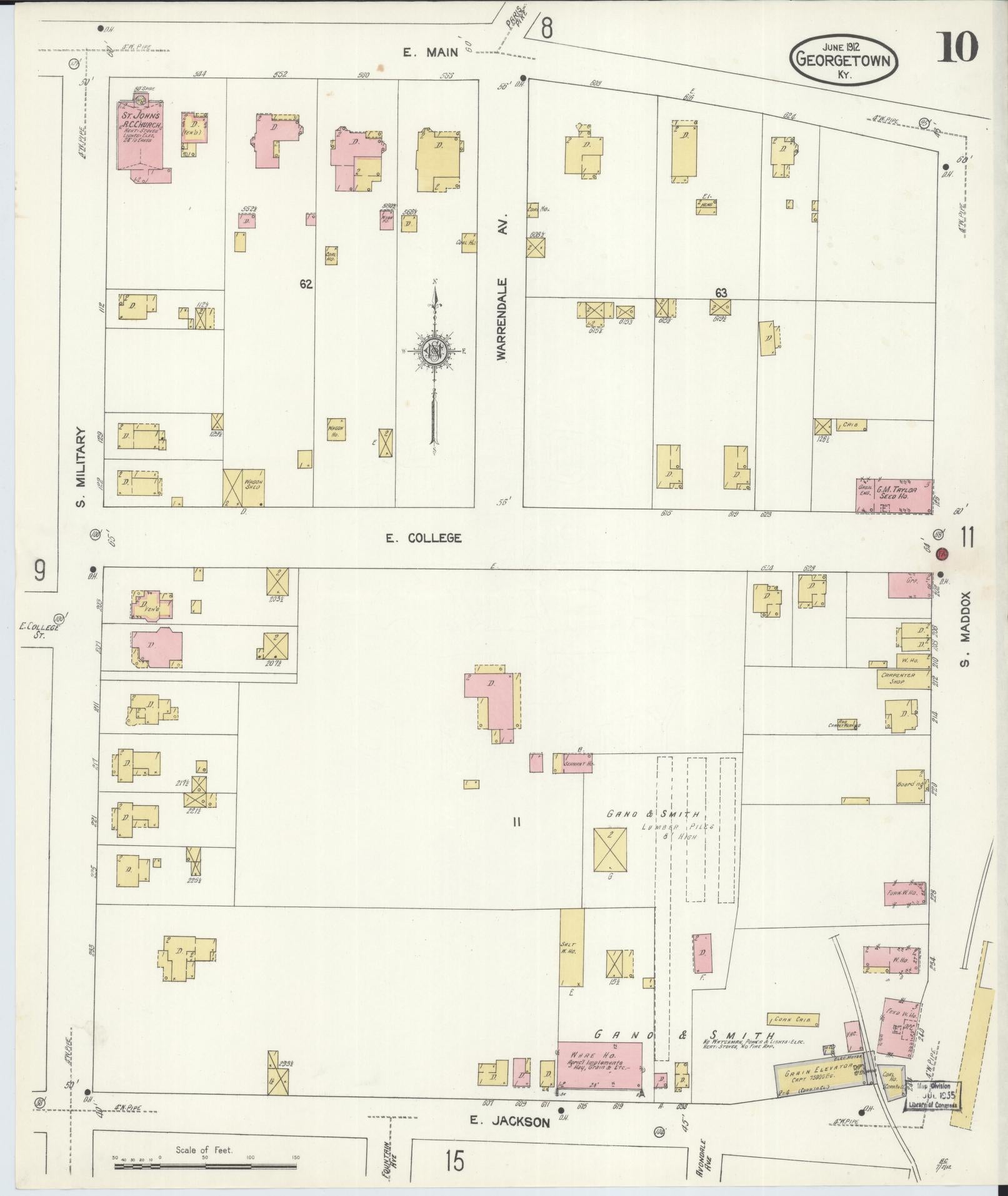 Sanborn Fire Insurance Map from Georgetown, Scott County, Kentucky (1912), Sheet #0010 - Complete Map Set gallery image, historic Sanborn map, vintage wall art, Kentucky Kentucky