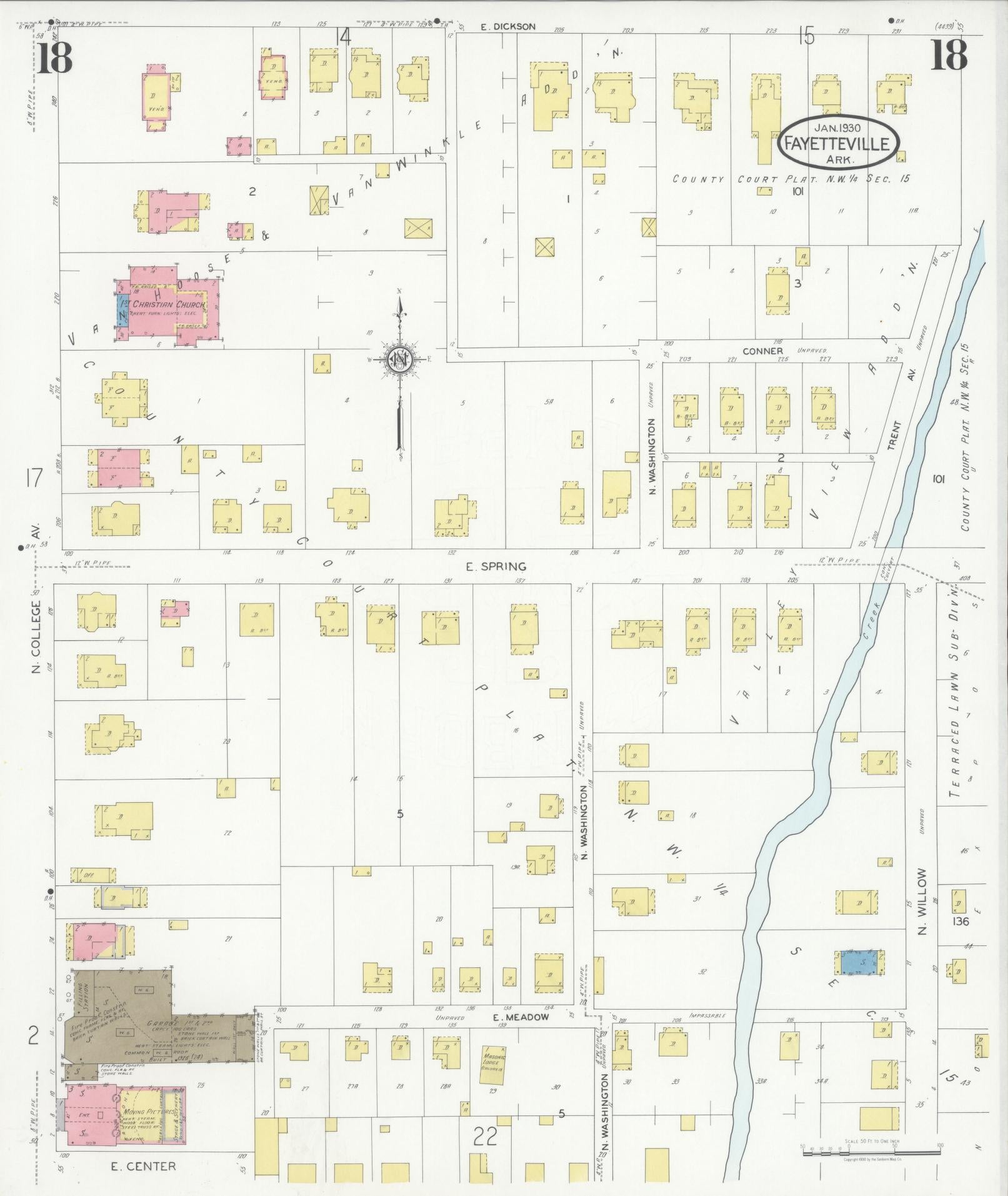 Sanborn Fire Insurance Map from Fayetteville, Washington County, Arkansas (1930), Sheet #0018 - Complete Map Set gallery image, historic Sanborn map, vintage wall art, Arkansas Arkansas