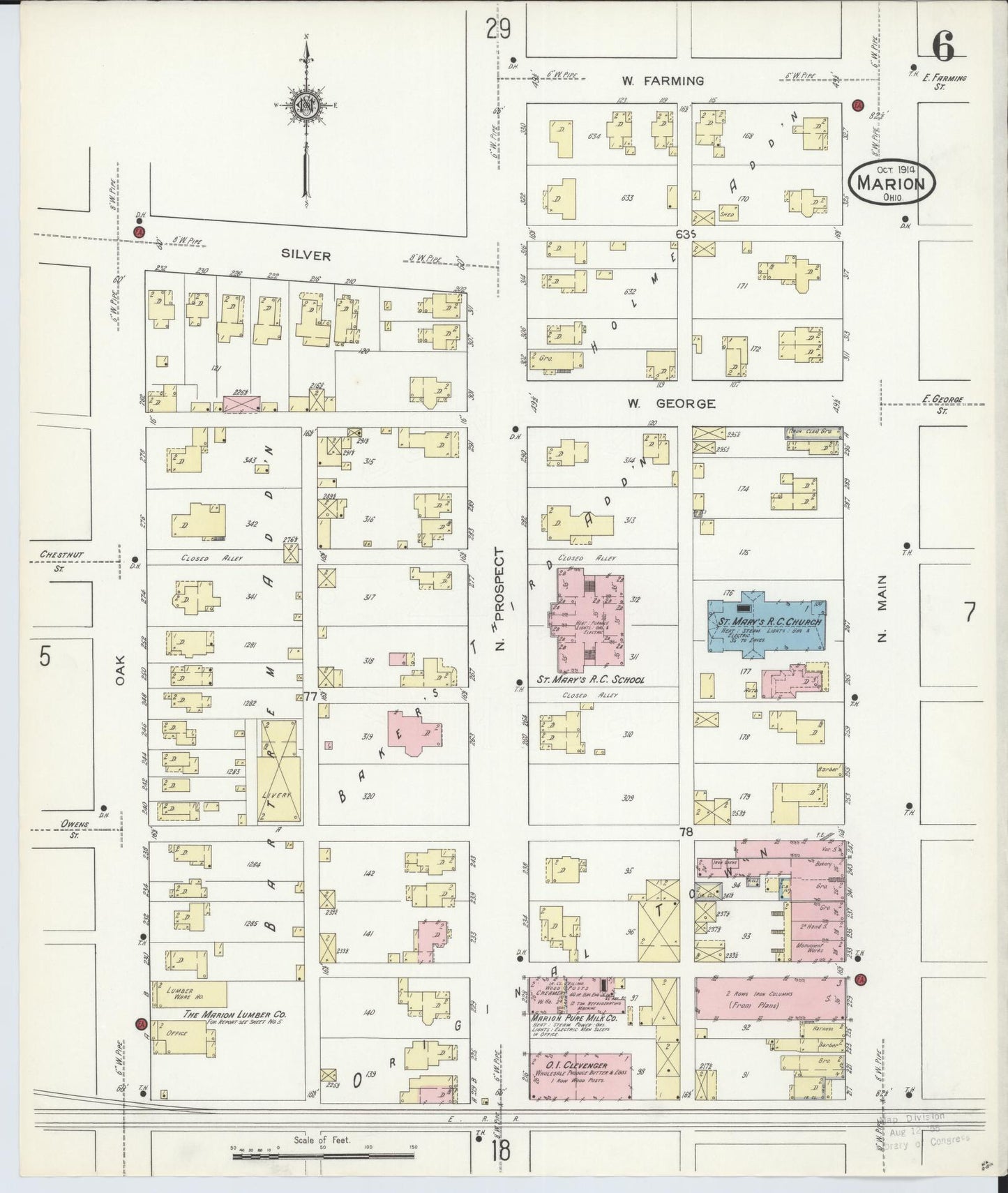 Sanborn Fire Insurance Map from Marion, Marion County, Ohio (1914), Sheet #0006 - Historic Sanborn Fire Insurance Map Print, vintage old map wall art, antique decor, genealogy gift, Ohio Ohio map