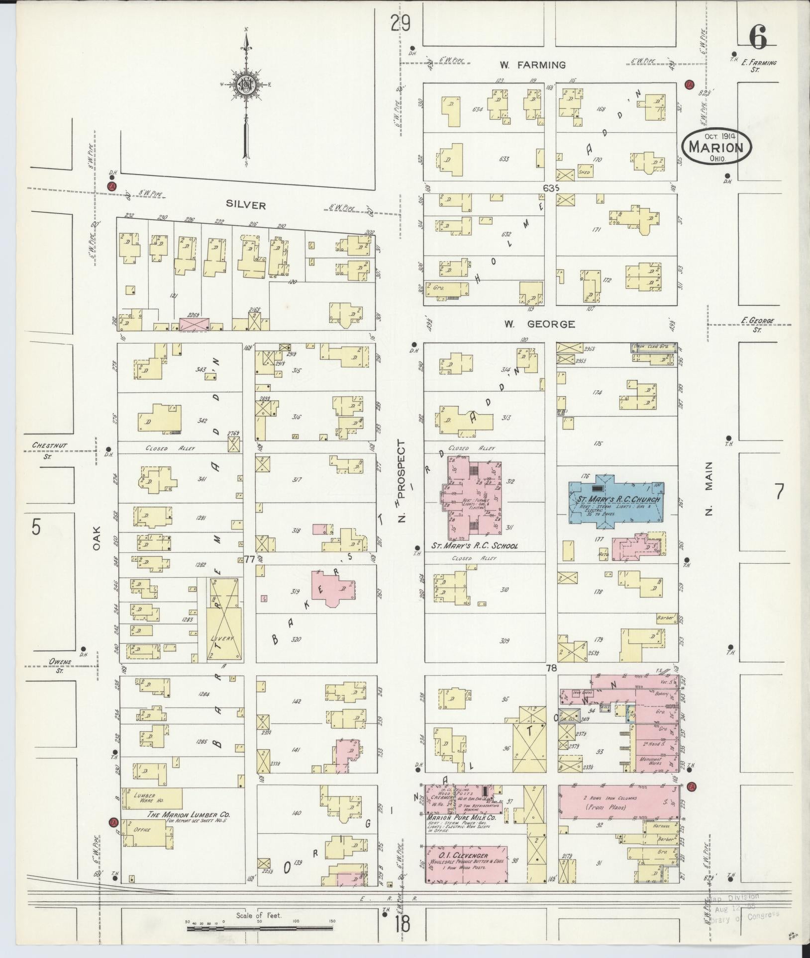 Sanborn Fire Insurance Map from Marion, Marion County, Ohio (1914), Sheet #0006 - Historic Sanborn Fire Insurance Map Print, vintage old map wall art, antique decor, genealogy gift, Ohio Ohio map