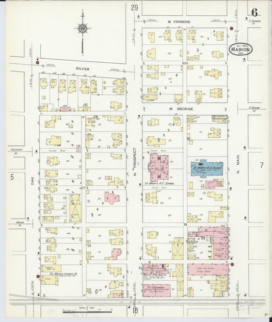 Sanborn Fire Insurance Map from Marion, Marion County, Ohio (1914), Sheet #0006 - Historic Sanborn Fire Insurance Map Print, vintage old map wall art, antique decor, genealogy gift, Ohio Ohio map