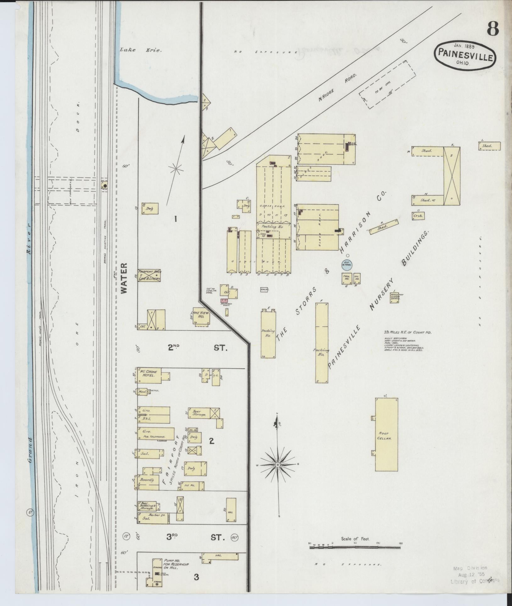 Sanborn Fire Insurance Map from Painesville, Lake County, Ohio (1889), Sheet #0008 - Historic Sanborn Fire Insurance Map Print, vintage old map wall art, antique decor, genealogy gift, Ohio Ohio map