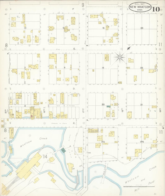 Sanborn Fire Insurance Map from New Whatcom, Whatcom County, Washington (1897), Sheet #0010 - Historic Sanborn Fire Insurance Map Print, vintage old map wall art, antique decor, genealogy gift, Washington Washington map